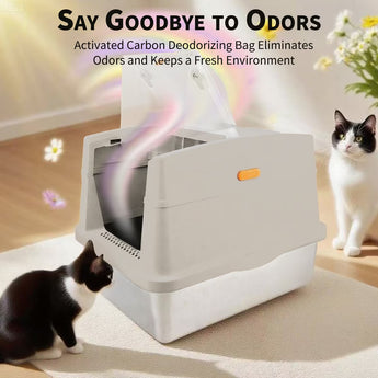 ALL FOR PAWS Go Fresh Enclosed Stainless Steel Litter Box - Sand