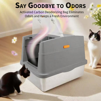 ALL FOR PAWS Go Fresh Stainless Steel No Mess Litter Box - Grey