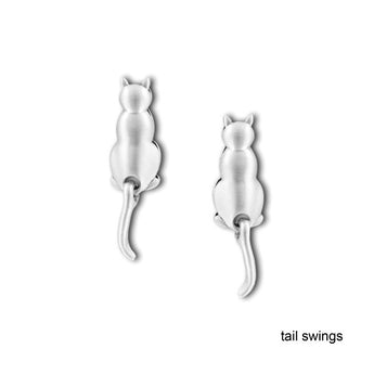 Chelsea Cat Swinging Tail Pewter Earring Post (NEW)