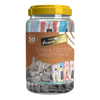 Fussie Cat Tuna & Chicken Puree Variety Pack 10 Flavors 50 Count Tub