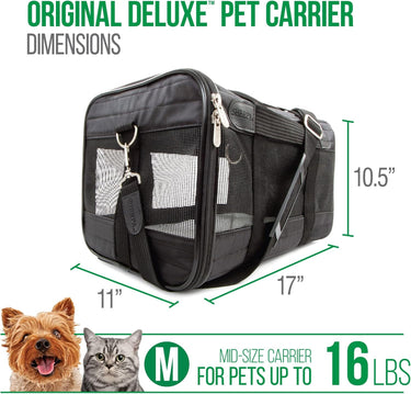 Sherpa® Deluxe™ Guaranteed On Board® Soft Sided Dog & Cat Carrier, Black, Medium