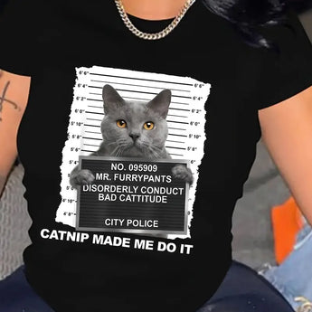 Women's Cat Lover T-Shirt "Catnip Made Me Do It" Black