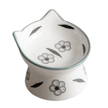 Dexypaws Raised Ceramic Cat Bowl, White and Black Flower Print Cat 7 oz