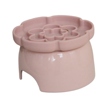 Dexypaws Raised Ceramic Cat Bowl with Slow Feeder, Flower, Blush Pink 7.75 oz