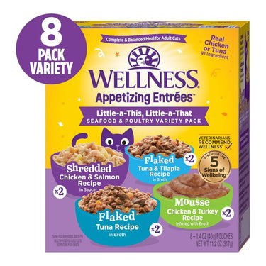 Wellness® Appetizing Entrées™ Little-a-This, Little-a-That, Seafood & Poultry Variety Pack Wet Cat Food 8 x 1.4oz