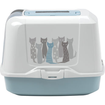 Moderna Trendy Cat Hooded Litter Pan Maasai (Duck Egg Blue - Cat Pattern)