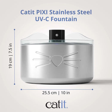 Catit PIXI Cordless Stainless Steel UV-C Drinking Fountain - 5L (1.3 gal)