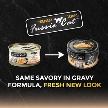 Fussie Cat – Premium Tuna w/Prawns in Gravy 2.82 oz