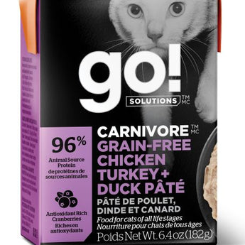 Go! Carnivore Grain Free Chicken Turkey And Duck Pate Cat 6.4oz