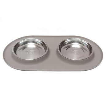 Messy Cats Double Silicone Feeder with Stainless Saucer Shaped Bowl 1.75 Cups, Grey