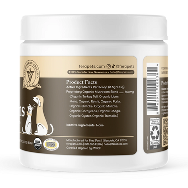 Fera Pets Organic Mushrooms Immune Support for Dogs & Cats, Powder 120 Servings